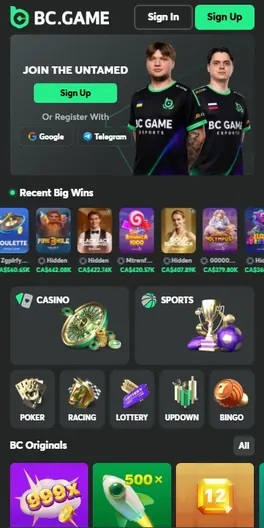 BC.Game mobile lobby