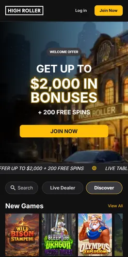 HighRoller mobile lobby
