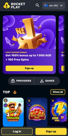 RocketPlay mobile lobby