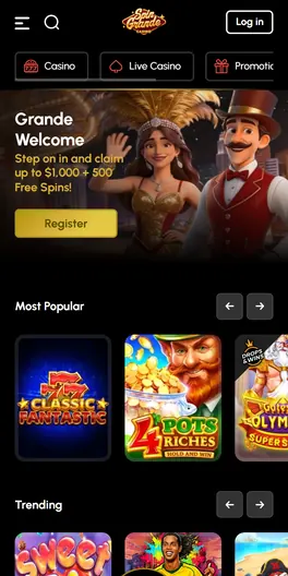 SpinGrande mobile lobby