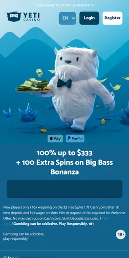 Yeti Casino mobile lobby